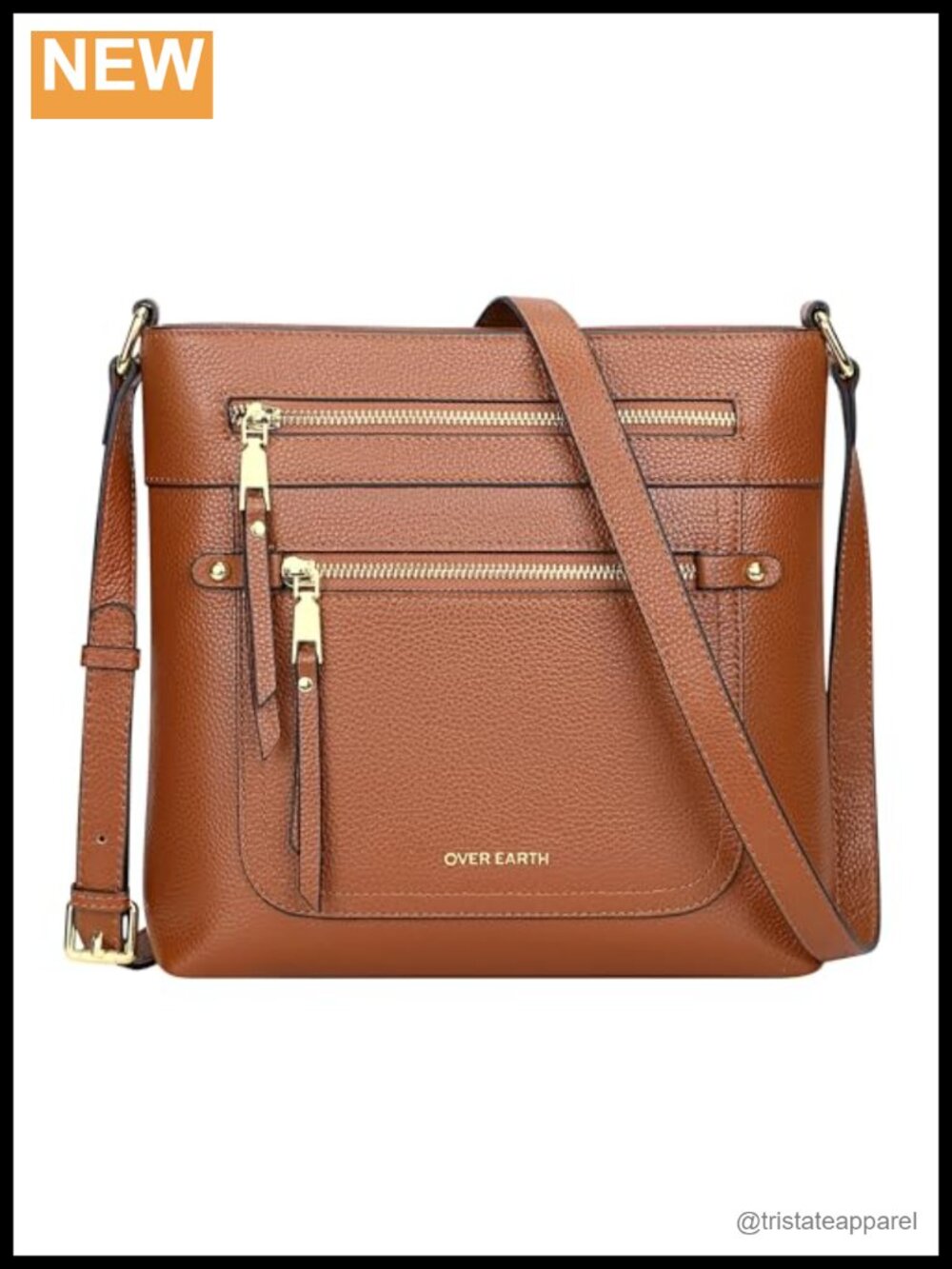 Genuine Leather Crossbody Bag Multi Pocket Purse with Adjustable Strap